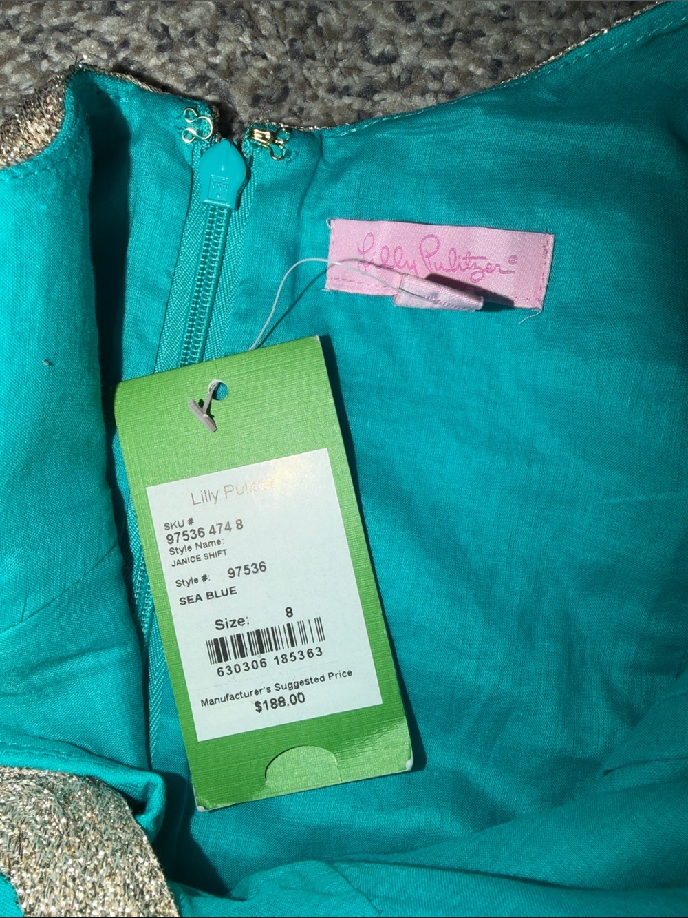 Lilly Pulitzer Turquoise Shift Dress with Cream Trim - Picture 7 of 7